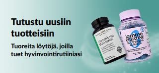 Banneri, joka mainostaa iHerbin uusia tuotteita ja tuoreita löytöjä, joilla tuet hyvinvointirutiiniasi