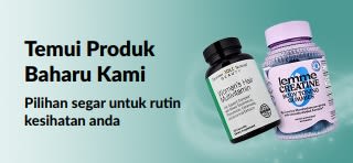 Sepanduk mempromosikan produk baharu iHerb dan pilihan segar untuk rutin kesihatan anda