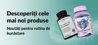 Banner ce promovează cele mai noi produse iHerb și noutăți pentru rutina de bunăstare.