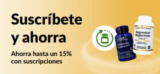 Banner promocionando el programa Suscríbete y ahorra de iHerb, con ahorros de hasta un 15% con suscripciones