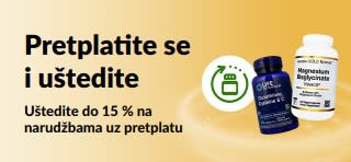 Reklamni natpis koji promovira iHerbovu uslugu „Pretplatite se i uštedite”, uz koju kupci mogu uštedjeti do 15 % na narudžbama uz pretplatu.