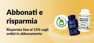 Banner che promuove il programma Abbonati e risparmia di iHerb, grazie al quale i clienti possono risparmiare fino al 15% di sconto sugli ordini in abbonamento