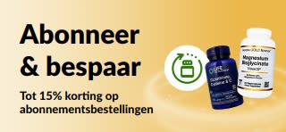 Banner voor iHerbs 'Abonneer & bespaar'-programma, waarmee klanten tot 15% kunnen besparen op abonnementsbestellingen.