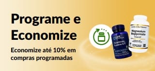 Banner promocional do iHerb Programe e Economize, onde os clientes podem economizar até 10% em pedidos de assinatura