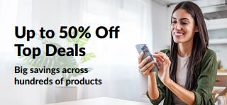 Banner promoting up to 50% off top deals