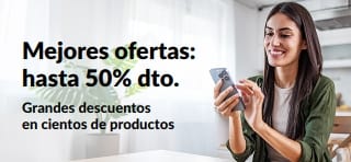 Banner que promociona descuentos de hasta el 50% en las mejores ofertas