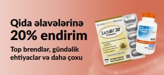 Qida əlavələrinə 20% endirim təklif edən banner