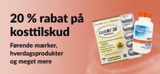 Banner, der reklamerer for 20 % rabat på kosttilskud
