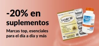 Banner promocional de 20% dto. en suplementos
