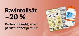 Banneri, joka tarjoaa –20 % ravintolisistä