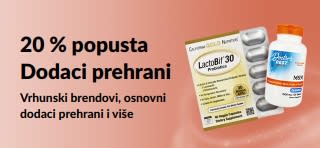 Reklamni natpis koji promovira 20 % popusta na dodatke prehrani