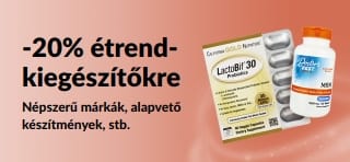 Étrend-kiegészítőkre 20% kedvezményt kínáló banner