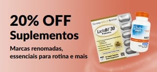 Banner promovendo 20% OFF em suplementos