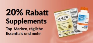 Banner mit 20% Rabatt auf Nahrungsergänzungsmittel