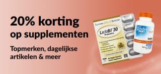 Banner die 20% korting op supplementen promoot