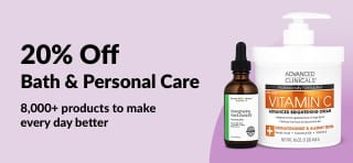 iHerb banner offering 20% off bath and personal care products.