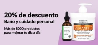 Banner de iHerb que ofrece 20% de descuento en productos de baño y cuidado personal.