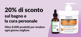 Banner iHerb che offre uno sconto del 20% sui prodotti per il bagno e la cura personale.