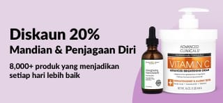 Sepanduk iHerb menawarkan diskaun 20% untuk produk mandian dan penjagaan diri.