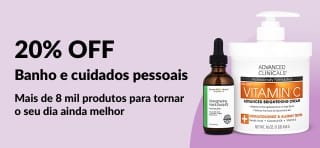 Banner da iHerb com 20% OFF em produtos para banho e cuidados pessoais.