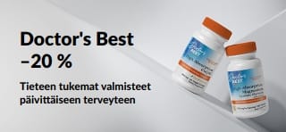 Säästä 20 % Doctor's Best -tuotteista koodilla OCT26DRB, esillä CoQ10 ja magnesium