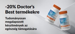 20% kedvezmény Doctor's Best termékekre az OCT26DRB kóddal. A banner Q10 koenzim és magnézium készítményeket ábrázol.