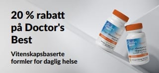 Få 20 % rabatt på produkter fra Doctor's Best med rabattkoden OCT26DRB, inkludert CoQ10 og magnesium.