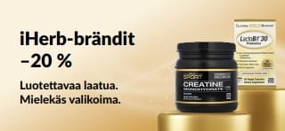 Säästä 20 % iHerb-tuotemerkeistä koodilla OCT26HB, kuvassa California Gold Nutritionin CollagenUP, kreatiinimonohydraatti ja LactoBif 30 -probiootit.