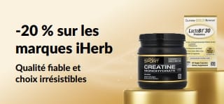 -20 % sur les marques iHerb avec le code OCT26HB, dont CGN CollagenUP, Creatine Monohydrate et LactoBif 30 Probiotics.