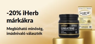 20% kedvezmény iHerb márkákra az OCT26HB kóddal. A képen California Gold Nutrition CollagenUP, Creatine Monohydrate, and LactoBif 30 Probiotics termékek láthatók.