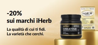 Ricevi il 20% di sconto sui Marchi iHerb con il codice promozionale OCT26HB; in evidenza CollagenUP, Creatina Monoidrato e Probiotici LactoBif 30 di California Gold Nutrition.