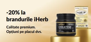 20% reducere la brandurile iHerb cu codul OCT26HB, cu CollagenUP, creatină monohidrat și probiotice LactoBif 30 de la California Gold Nutrition.