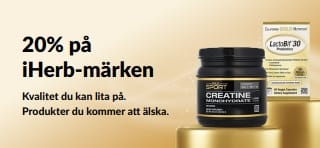 Få 20% på iHerb-märken med koden OCT26HB, med California Gold Nutrition CollagenUP, kreatinmonohydrat och LactoBif 30 probiotika.