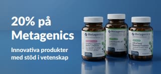 20% på Metagenics-banner med koden OCT26MTG, med burkar med probiotika och kosttillskott.