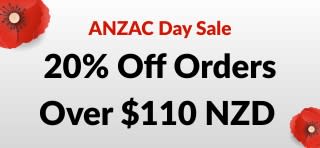 ANZAC DAY SALE 20% OFF OVER $110 NZD