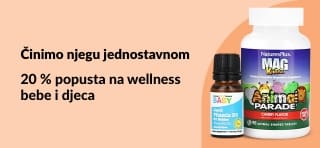 iHerb banner koji promovira 20 % popusta na wellness proizvode za bebe i djecu, uključujući vitamine i gumene bombone.