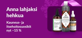 iHerb-banneri, joka mainostaa 15 %:n alennusta kauneus- ja itsehoitotuotteista koodilla DEC25BBPC; bannerissa näkyy ihon- ja hiustenhoitotuotteita.