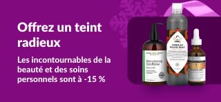 Bannière iHerb proposant une réduction de 15 % sur les produits de beauté et de soins personnels avec le code DEC25BBPC, notamment des articles de soins de la peau et des cheveux.