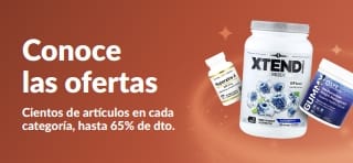 Banner de iHerb Conoce las ofertas, hasta 65% de descuento en cada categoría, muestra suplementos y productos de bienestar.