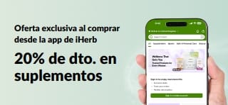 Banner del 20% de descuento en suplementos con el código JUNEUAPP, solo en la app de iHerb, por tiempo limitado.
