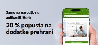 iHerb promotivni reklamni natpis: 20 % popusta na dodatke prehrani uz kod APPSUPPS20, ponuda je vremenski ograničena.
