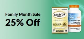 Family Month sale banner: 25% off with code FAMA26, featuring supplements.