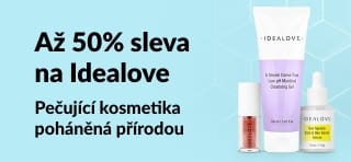 Až 50% sleva na péči o pleť Idealove; akce na přírodní kosmetiku s přípravky na odlíčení, séry a polštářky na oční okolí.