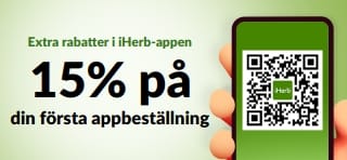 HANDLA I iHERB-APPEN FÅ 15% RABATT PÅ FÖRSTA BESTÄLLNINGEN i APPEN
