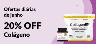 Promoção oferecendo 20% OFF na categoria de colágeno com o código JUN25C