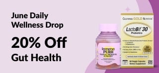 Promotion offering 20% off gut health category with code JUN25DS