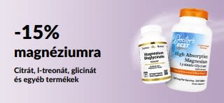 Magnézium étrend-kiegészítőkre 15% kedvezményt hirdető banner.