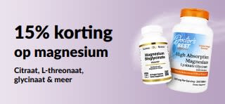 Kortingsbanner met 15% korting op magnesiumsupplementen.