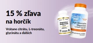 Propagačný baner ponúkajúci 15 % zľavu na doplnky horčíka.