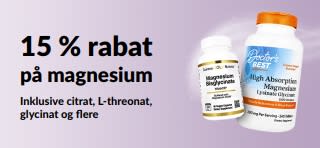 Reklamebanner med 15 % rabat på kosttilskud med magnesium.